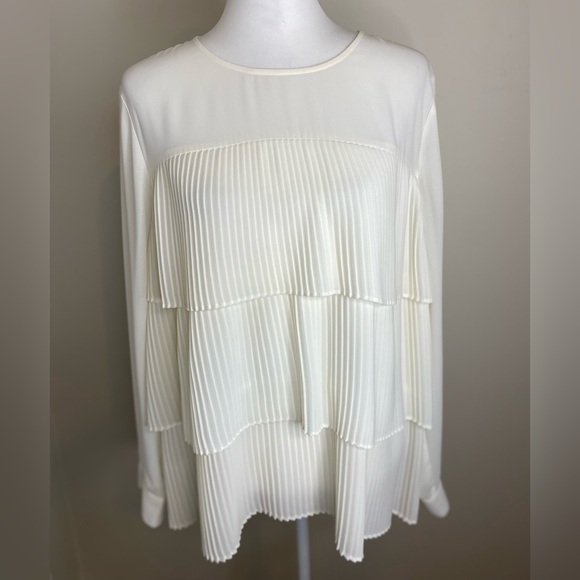 J. Jill Cream Pleated Tiered Lightweight Long Sleeve Women's Bohemian Top Size L - Picture 1 of 9